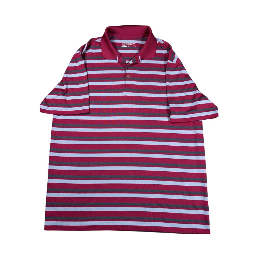 Nike Golf Mens XL Dri-Fit Tour Performance Striped Polo Shirt Maroon Grey
